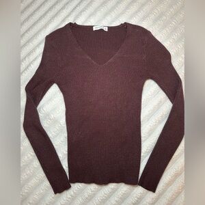 Active USA V-Neck Ribbed Sweater - Dark Brown